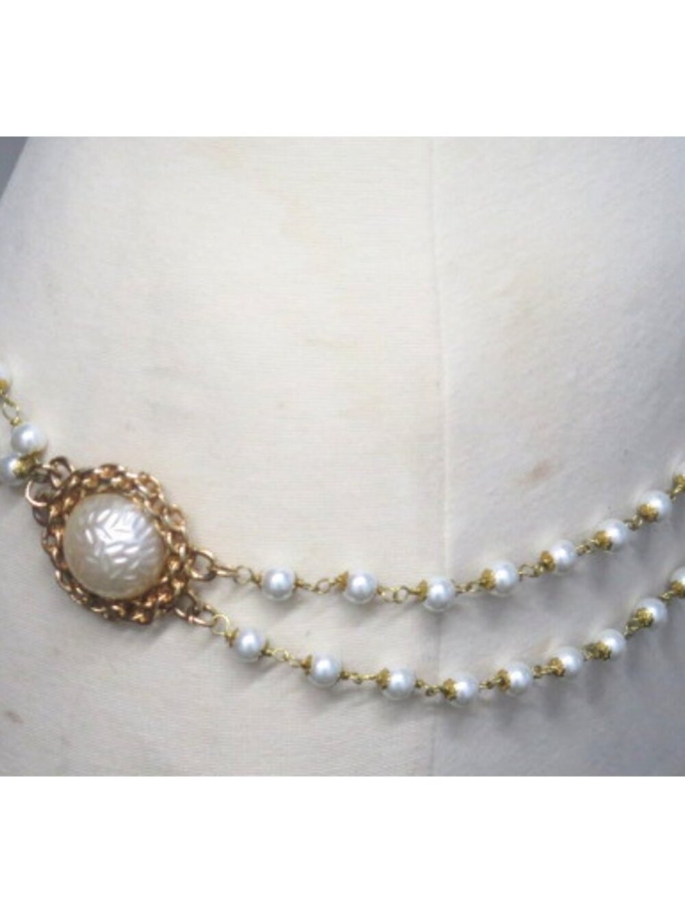 Handmade 8mm Faux Pearl Gold Chain Double Strand Adjustable Waist Belt